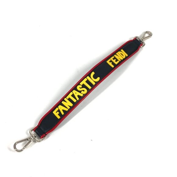 FENDI Strap You Logo Striped Short Shoulder strap Leather Black/Yellow x Red - Picture 1 of 9
